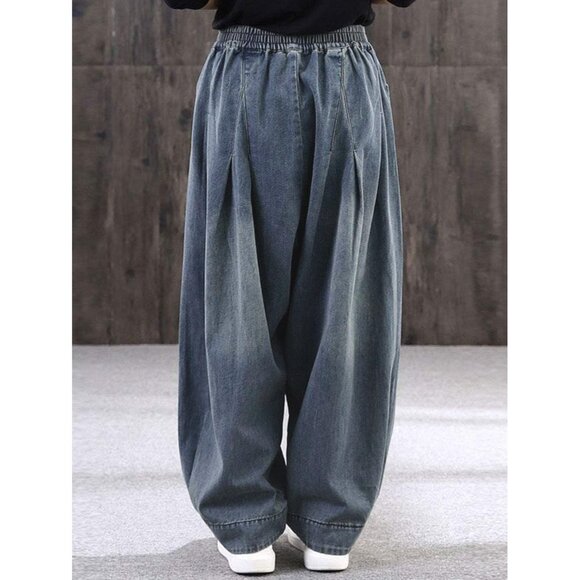 Women's Denim Harem Pants Cotton Polyester Spandex Wide Leg Casual - Picture 3 of 6